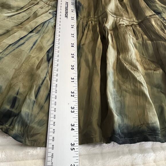 FARA RUNE MINI DRESS OLIVE TIE DYE Satin Size SM Long Sleeve Tiered Boho Beach - Picture 12 of 13